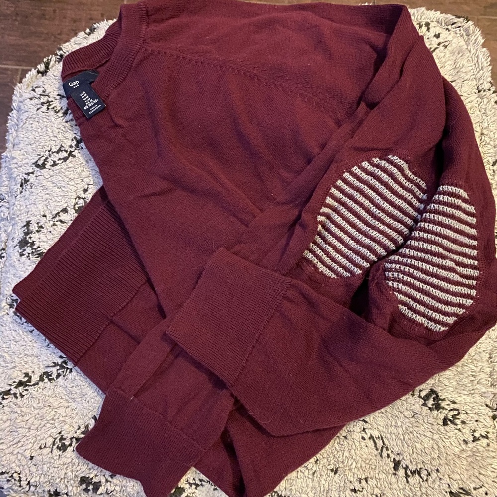 Maroon Knit Sweater with Tan Elbow Patches
